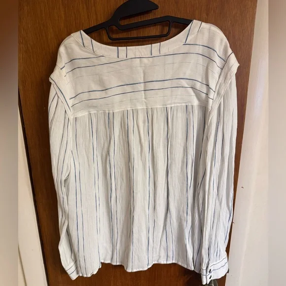 NWOT, size XXL a.n.a. long sleeve white button down blouse with blue stripes - Picture 3 of 14